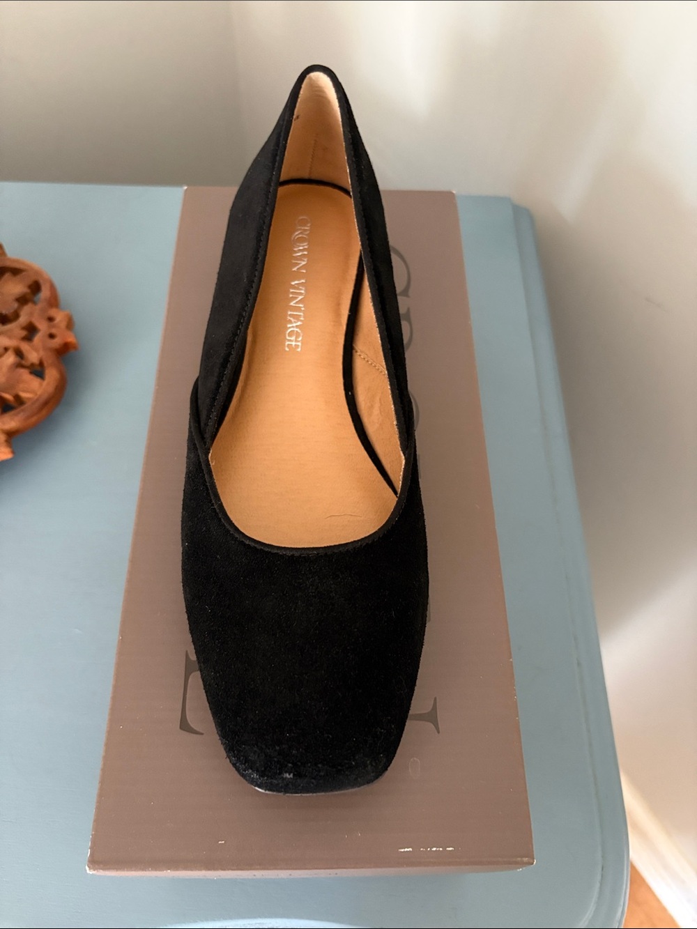Crown Vintage Black Suede Round-Toe Ballet Flat Sz 9 NIB